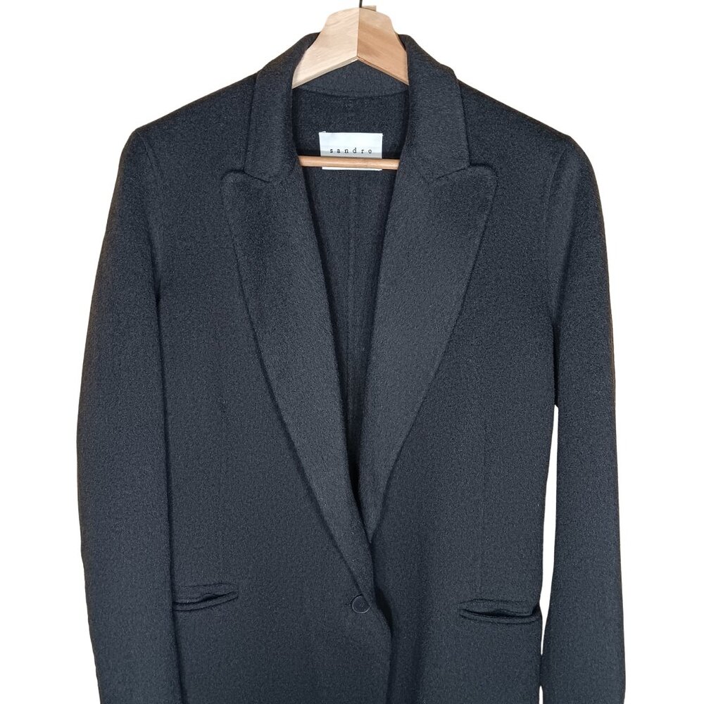 Sandro Wool Blend Long Single Breasted Trench Coat Jacket US 4 Small - Picture 4 of 9